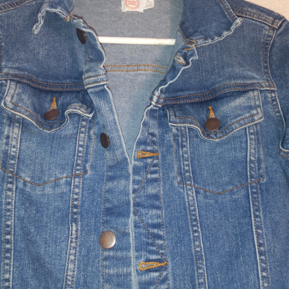 Wonder Nation Girl's size XL 14-16 Dark Blue Denim Distressed Jean Jacket button